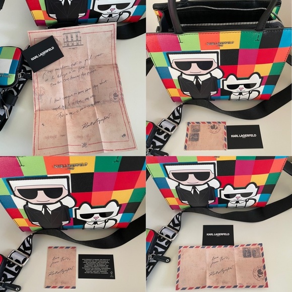 Karl Lagerfeld Paris Maybelle Satchel Multicolor Handle Crossbody Strap Bag (OY) - Picture 6 of 14